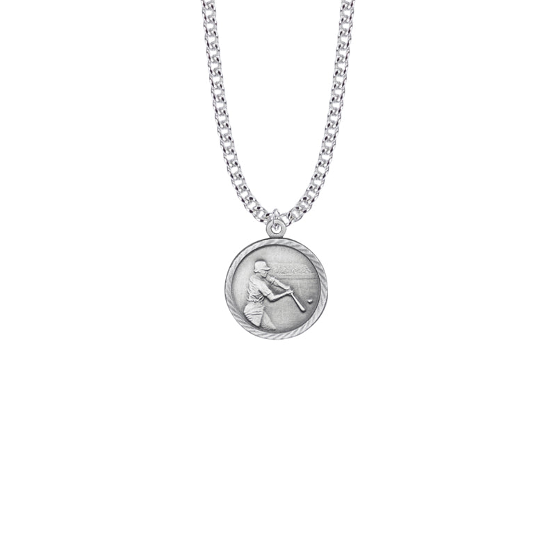 Pewter Round Boys Baseball Medal with Cross on Back