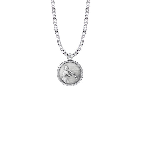 Pewter Round Boys Baseball Medal with Cross on Back