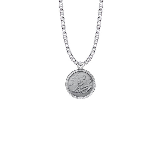 Pewter Round Boys Ice Hockey Medal with Cross on Back