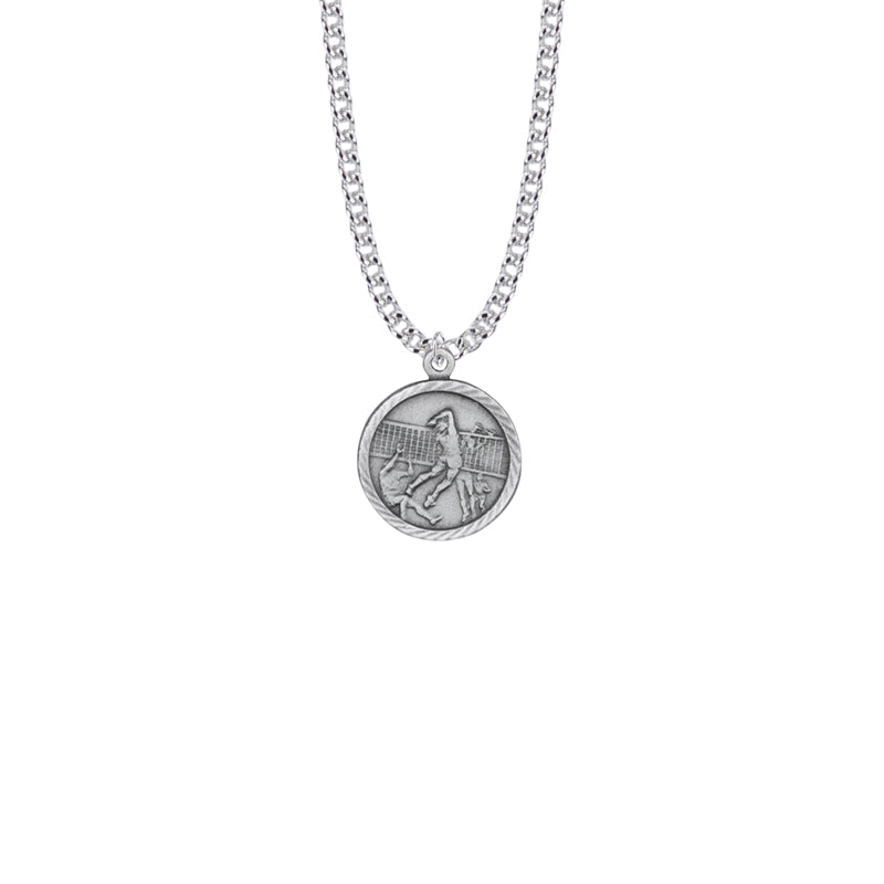 Pewter Round Boys Volleyball Medal with Cross on Back