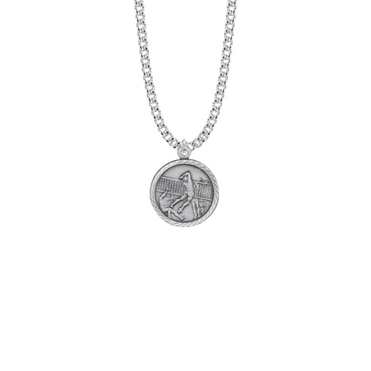 Pewter Round Boys Volleyball Medal with Cross on Back