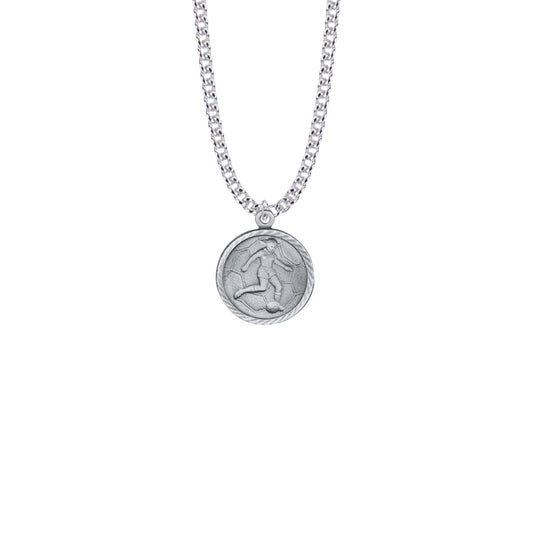 Pewter Girls Soccer Medal with Cross on Back