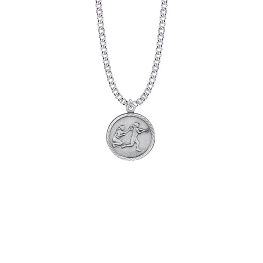 Pewter Girls Softball Medal with Cross on Back