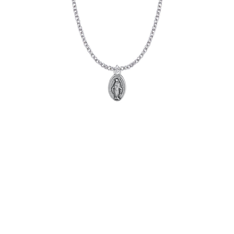9/16 Inch Pewter Oval Girl First Communion Miraculous Medal