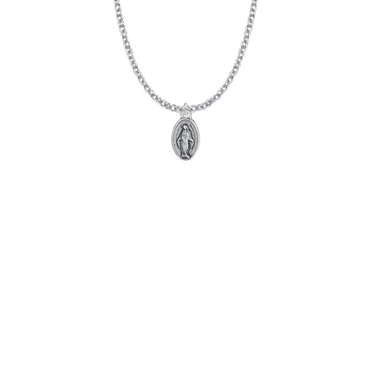 9/16 Inch Pewter Oval Girl First Communion Miraculous Medal
