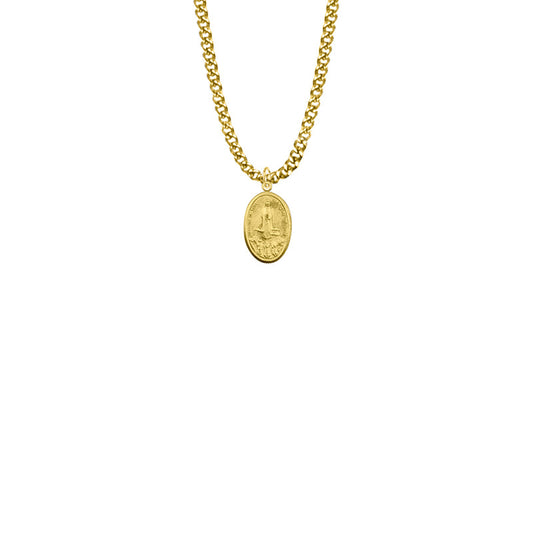 5/8 Inch Oval Pewter Gold Plated Our Lady of Fatima Medal