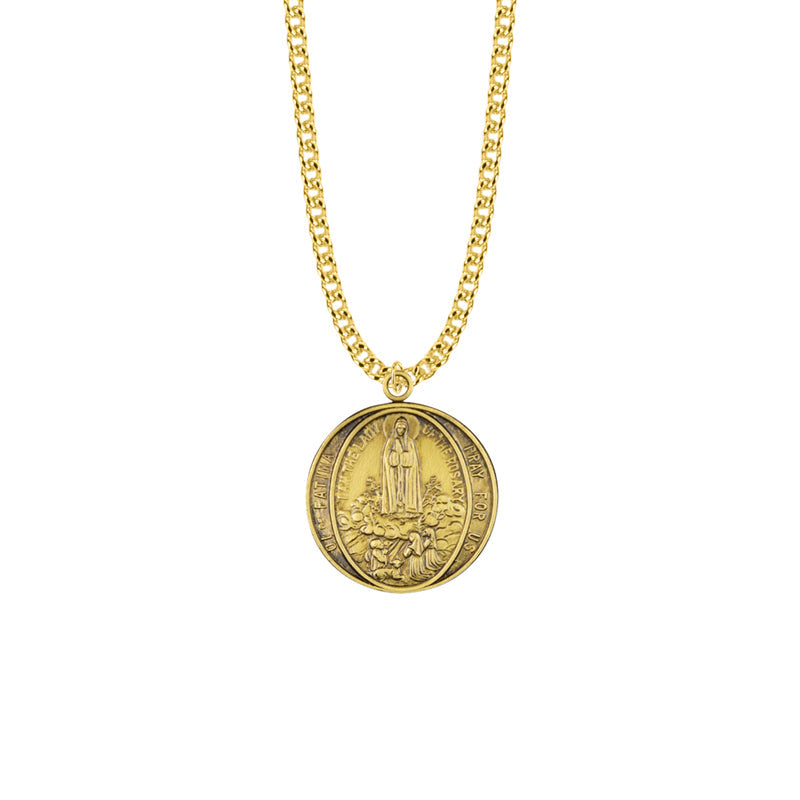 1-1/8 Round Pewter Gold Plated Our Lady of Fatima Medal