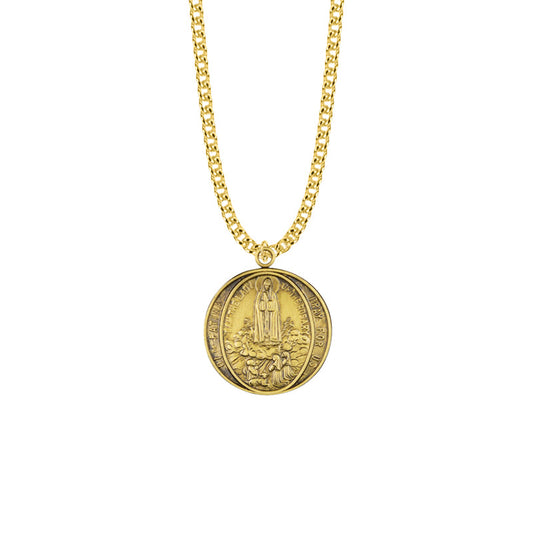 1-1/8 Round Pewter Gold Plated Our Lady of Fatima Medal