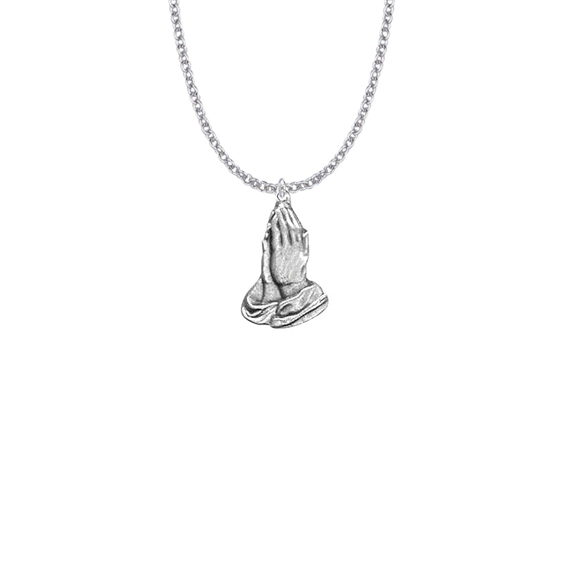 Pewter Serenity Praying Hands Pendant Necklace