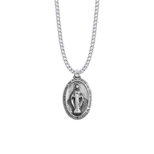 Pewter Antiqued Oval Miraculous Medal