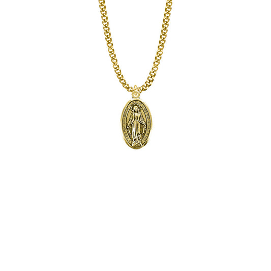 7/8 Gold Plated Antiqued and Polished Pewter Oval Miraculous Medal