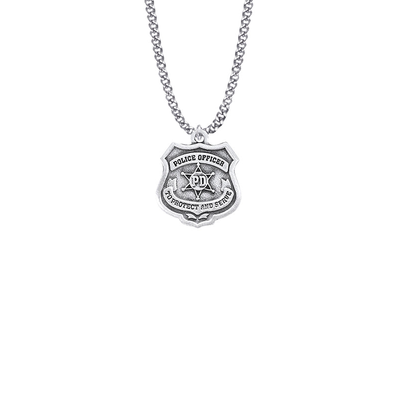 Pewter Police Officer Shield Medal with Cross on Back