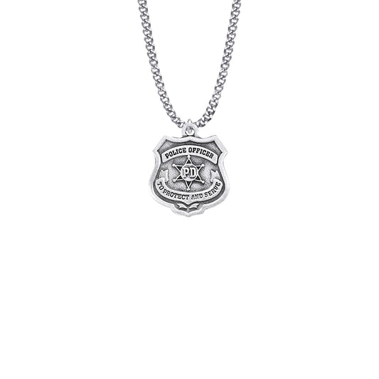 Pewter Police Officer Shield Medal with Cross on Back