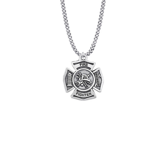 Pewter Fire Department Maltese Shield Medal with Cross on Back