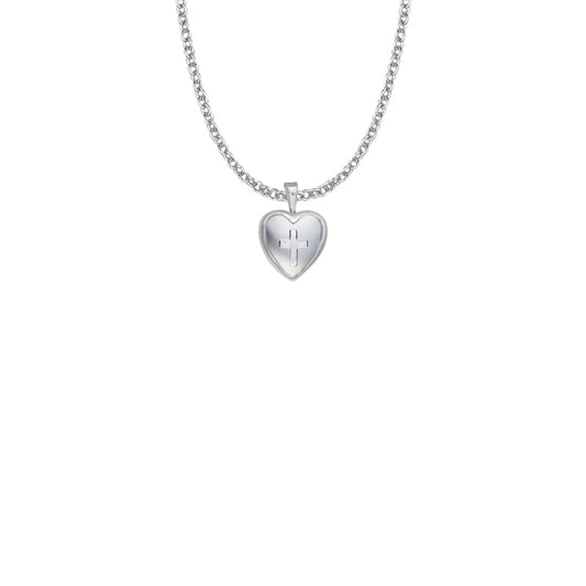 11/16 Inch Sterling Silver Engraved Cross on Heart Locket Necklace