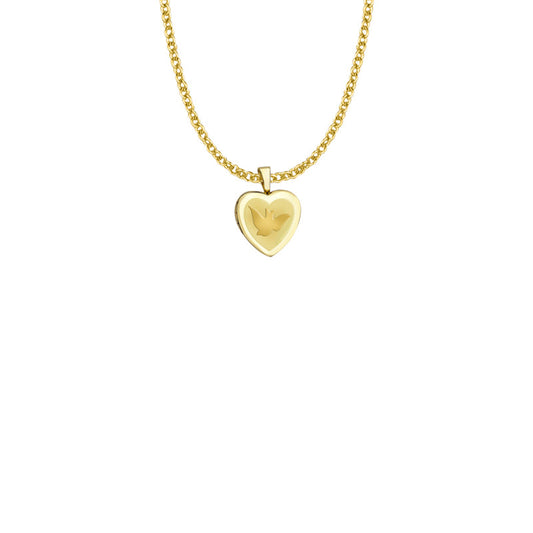 11/16 Inch Gold Plated Over Sterling Silver Engraved Dove and Heart Locket Necklace
