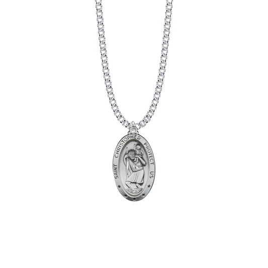 Sterling Silver Oval St. Christopher Medal, Patron Saint of Travelers