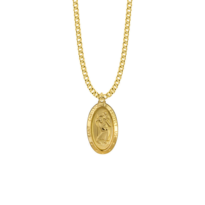 Gold Plated Over Sterling Silver Oval St. Christopher Medal, Patron Saint of Travelers
