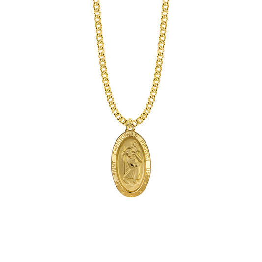 Gold Plated Over Sterling Silver Oval St. Christopher Medal, Patron Saint of Travelers