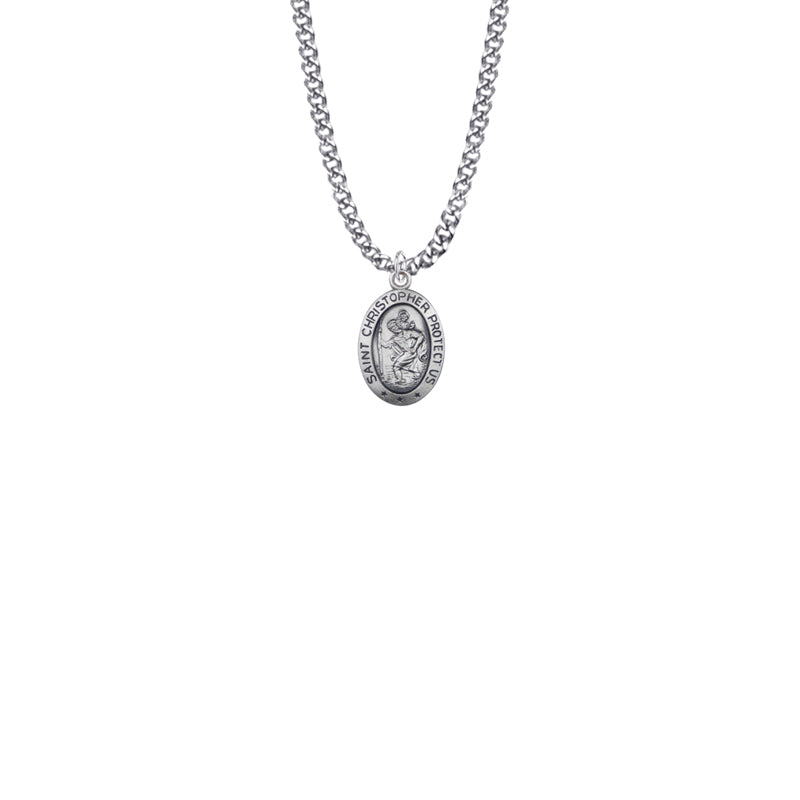 11/16 Inch Sterling Silver Oval St. Christopher Medal, Patron Saint of Travelers