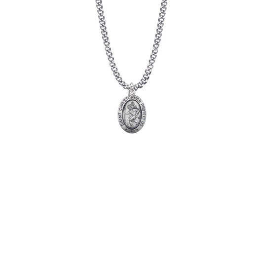 11/16 Inch Sterling Silver Oval St. Christopher Medal, Patron Saint of Travelers