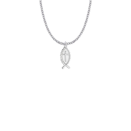 Sterling Silver Fish and Cross Necklace