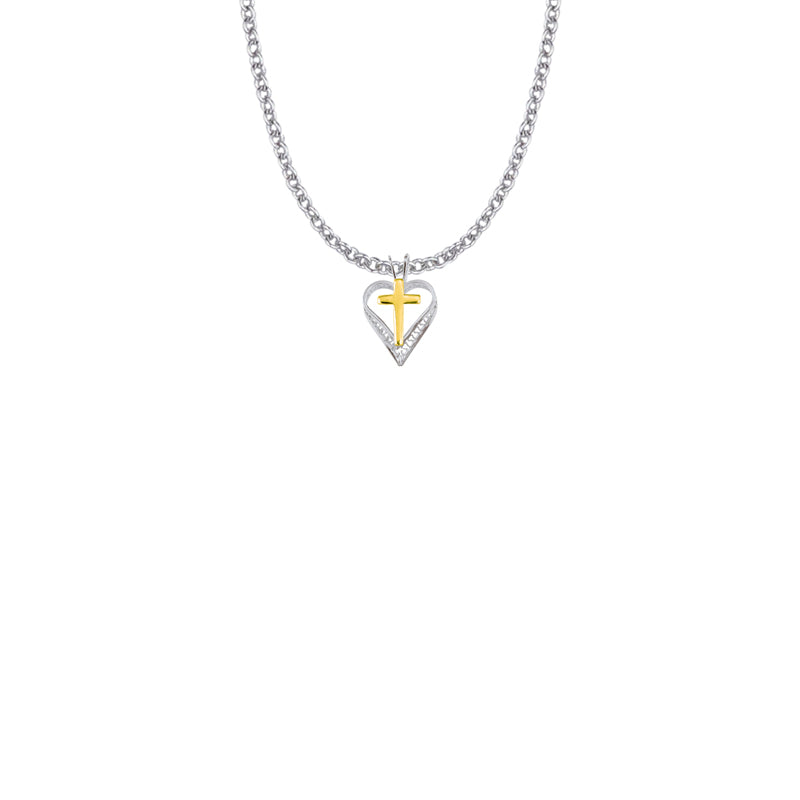 Two-Tone Sterling Silver Cross and Heart Necklace