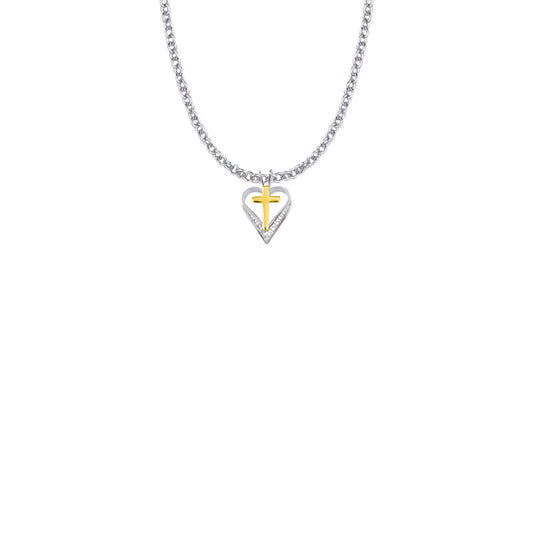 Two-Tone Sterling Silver Cross and Heart Necklace