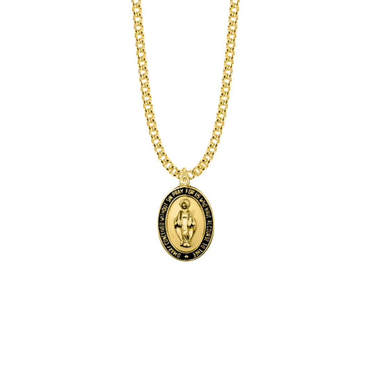 Gold Plated Over Sterling Silver Oval Black Bordered Miraculous Medal