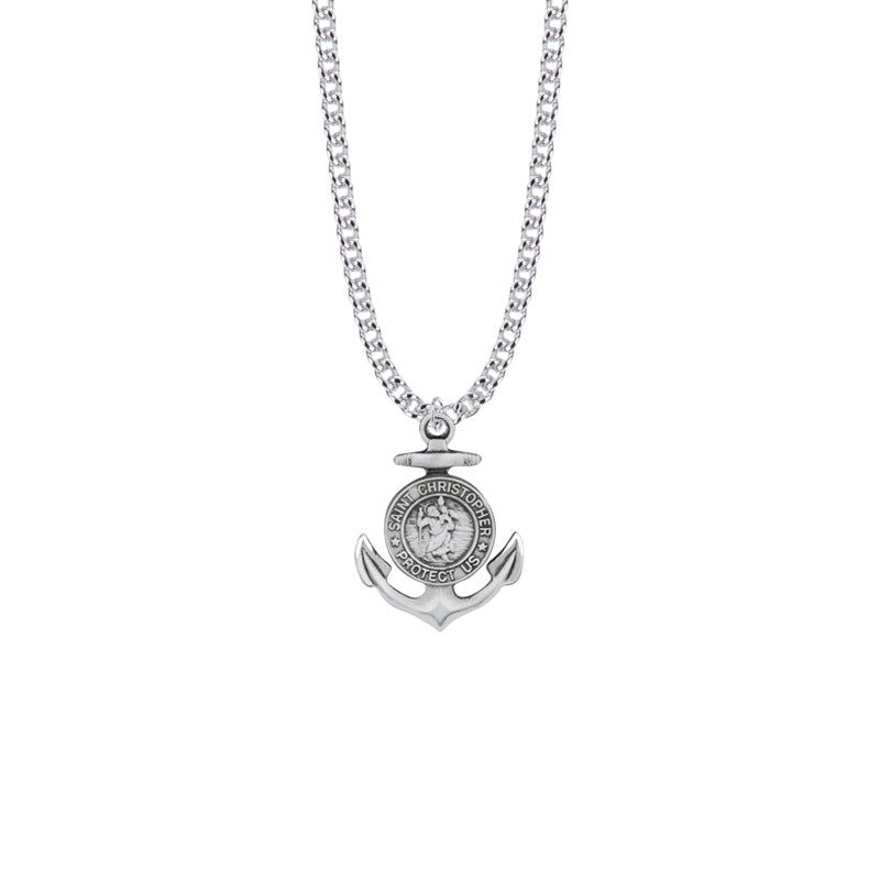 Sterling Silver Anchor St. Christopher Medal, Patron Saint of Travelers