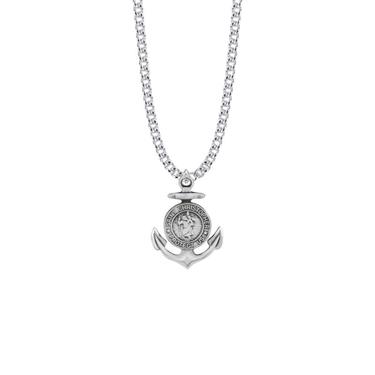 Sterling Silver Anchor St. Christopher Medal, Patron Saint of Travelers