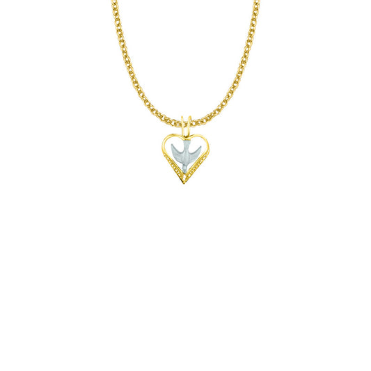 Two-Tone Gold Plated Over Sterling Silver Dove and Filigree Heart Necklace