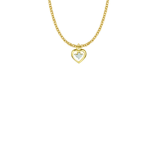 7/16 Inch Two-Tone Gold Plated Over Sterling Silver Dove and Open Heart Necklace
