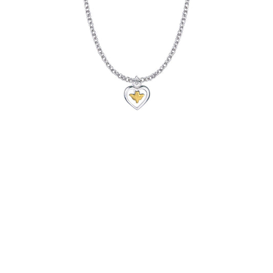 7/16 Inch Two-Tone Sterling Silver Dove and Open Heart Necklace