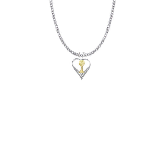 11/16 Inch Two-Tone Sterling Silver Open Heart and Chalice Necklace