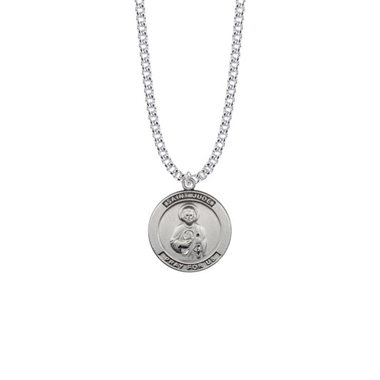 Sterling Silver Large Round St. Jude Medal, Patron Saint Of Hopeless Causes