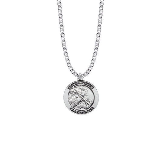 Sterling Silver Round St. Michael Medal, Patron Saint of Police Officers