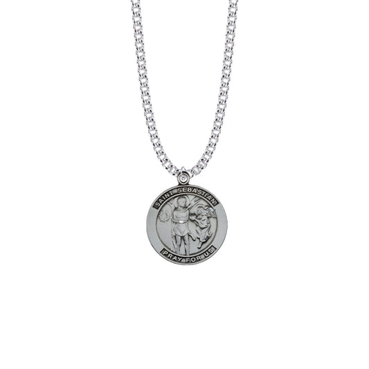 Sterling Silver Large Round St. Sebastian Medal, Patron Saint Of Athletes