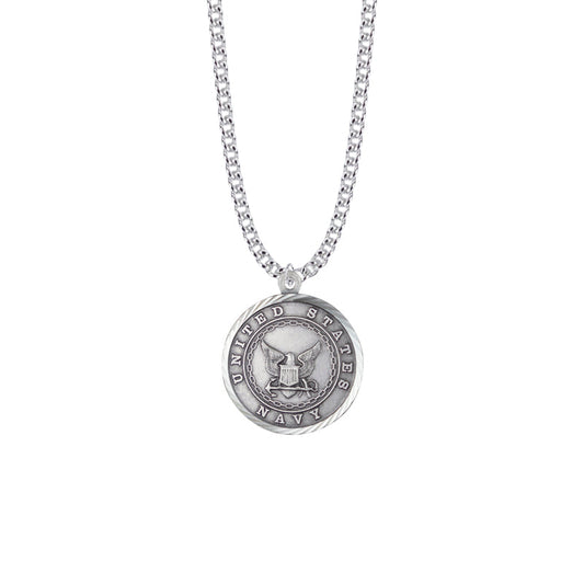 Round Sterling Silver U.S. Navy Medal with Cross and Philippians 4:13 on the Back