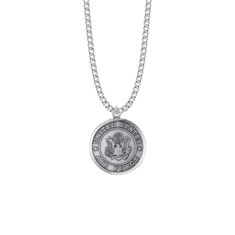 Round Sterling Silver U.S. Air Force Medal with Cross and Philippians 4:13 on the Back (Not Available - License Pending)