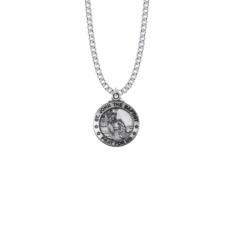 Sterling Silver Large Round St. John the Baptist Medal, Patron Saint of Baptism