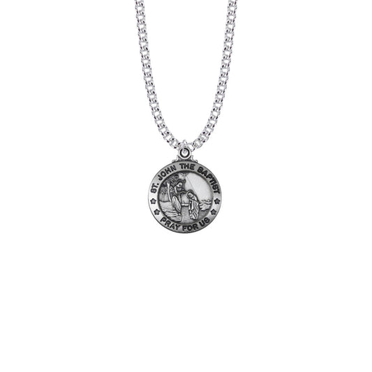 Sterling Silver Large Round St. John the Baptist Medal, Patron Saint of Baptism