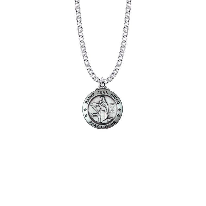 Sterling Silver Large Round St. Juan Diego Medal, Patron Saint of Indigenous People