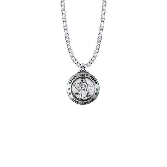 Sterling Silver Large Round St. Juan Diego Medal, Patron Saint of Indigenous People