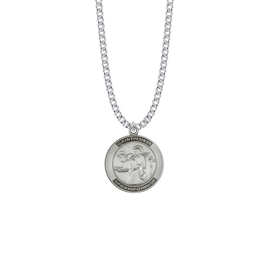 Sterling Silver Large Round St. Luke Medal, Patron Saint Of Doctors and Artists