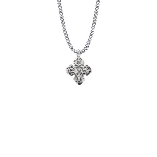 Sterling Silver Satin Engraved Antiqued Clover Five Way Medal