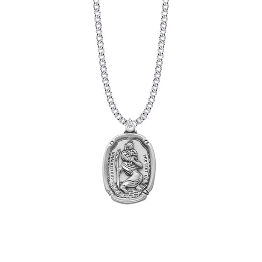 Sterling Silver Shield St. Christopher Medal, Patron Saint of Travelers