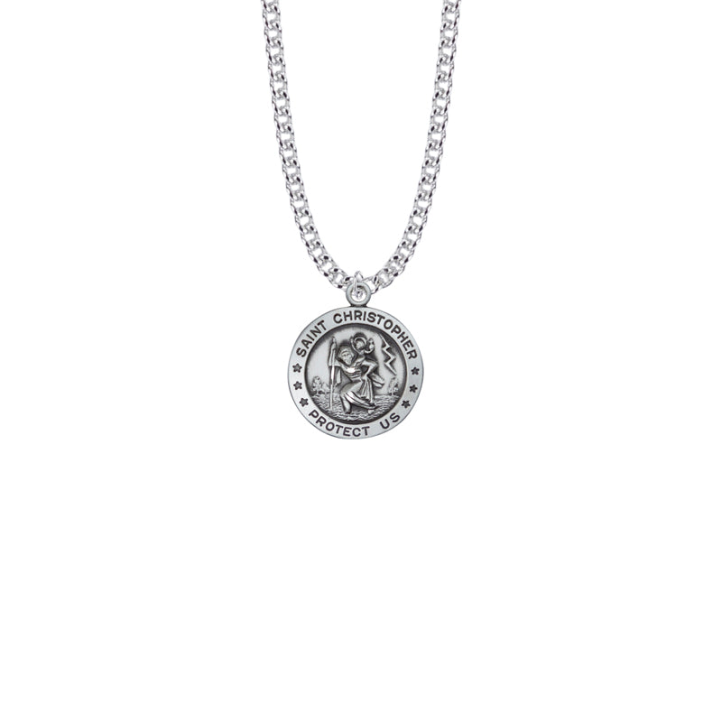 Sterling Silver Round St. Christopher Medal, Patron Saint of Travelers
