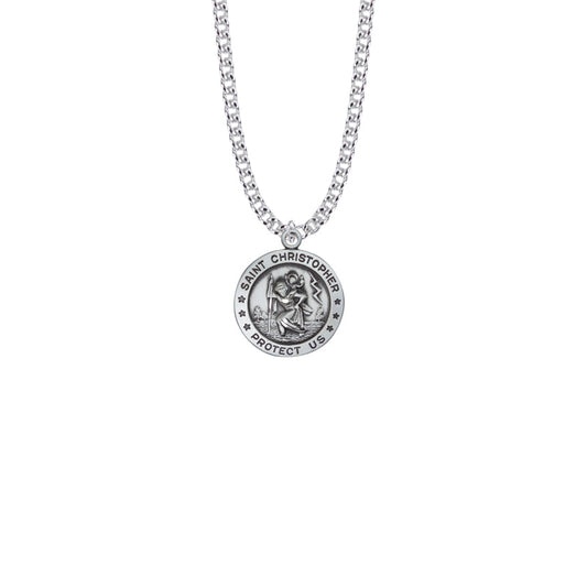 Sterling Silver Round St. Christopher Medal, Patron Saint of Travelers