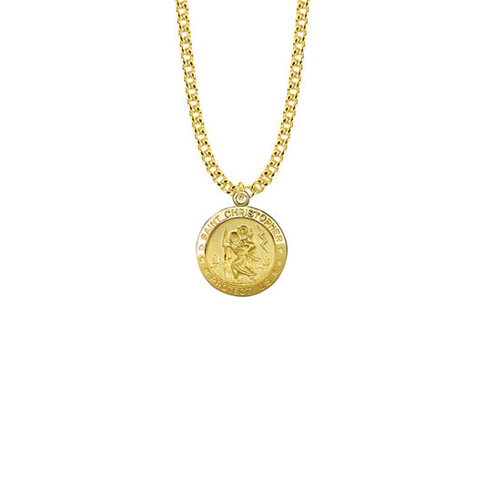 Gold Plated Over Sterling Silver Round St. Christopher Medal, Patron Saint of Travelers